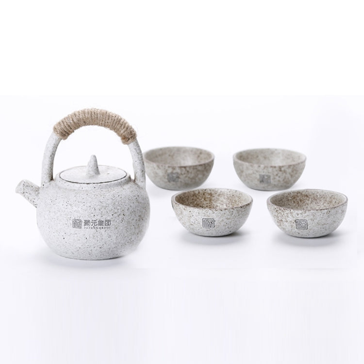 Portable Travel Ceramics Loop Handle Pot Teapot Teacup Set(White) by bashfashion