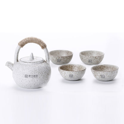 Portable Travel Ceramics Loop Handle Pot Teapot Teacup Set(White) by bashfashion