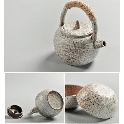 Portable Travel Ceramics Loop Handle Pot Teapot Teacup Set(White) by bashfashion