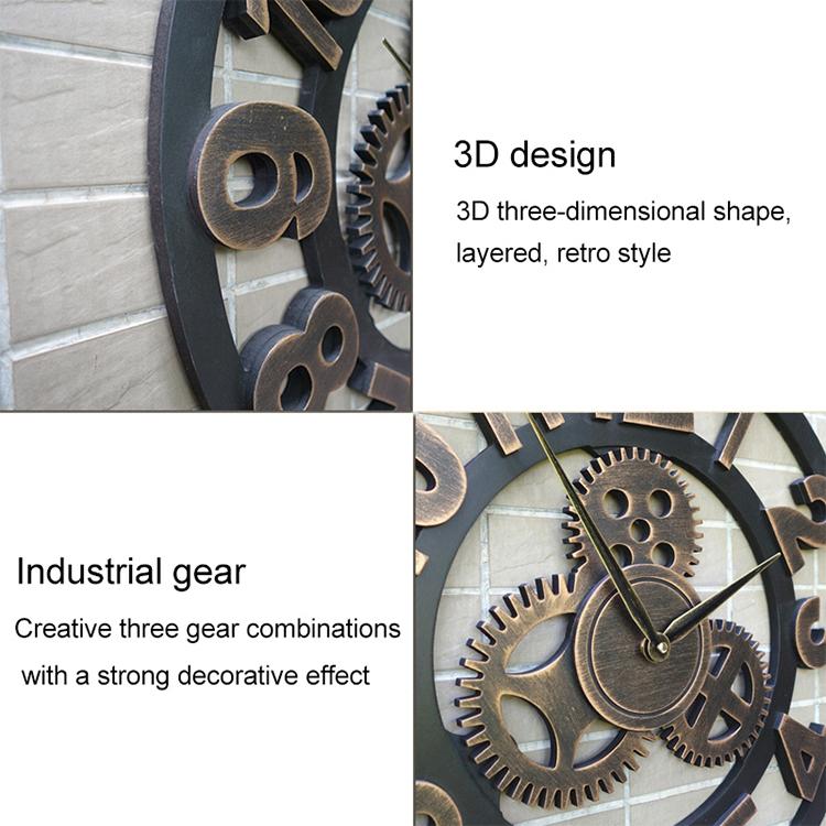 Retro Wooden Round Single-sided Gear Clock Arabic Number Wall Clock, Diameter: 35cm (Silver) by bashfashion