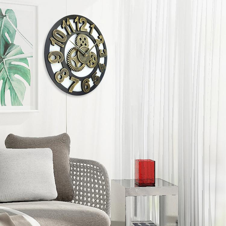 Retro Wooden Round Single-sided Gear Clock Arabic Number Wall Clock, Diameter: 70cm (Silver) by bashfashion