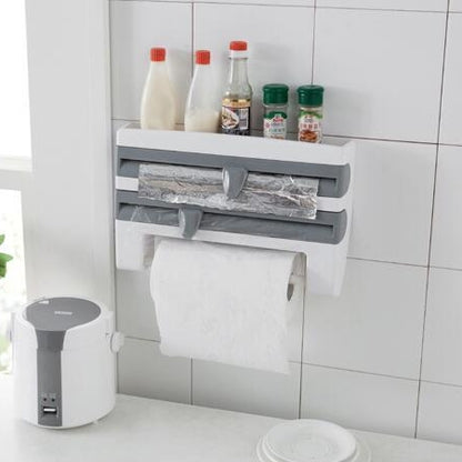 Kitchen Wall Mounted Cling Film Holder Wrap Storage Rack Hanger Rack Cutting Device, Size: 39 x 10 x 24cm(Grey) by bashfashion
