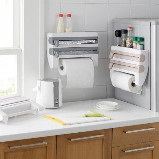 Kitchen Wall Mounted Cling Film Holder Wrap Storage Rack Hanger Rack Cutting Device, Size: 39 x 10 x 24cm(Grey) by bashfashion