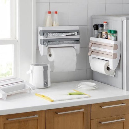 Kitchen Wall Mounted Cling Film Holder Wrap Storage Rack Hanger Rack Cutting Device, Size: 39 x 10 x 24cm(Grey) by bashfashion