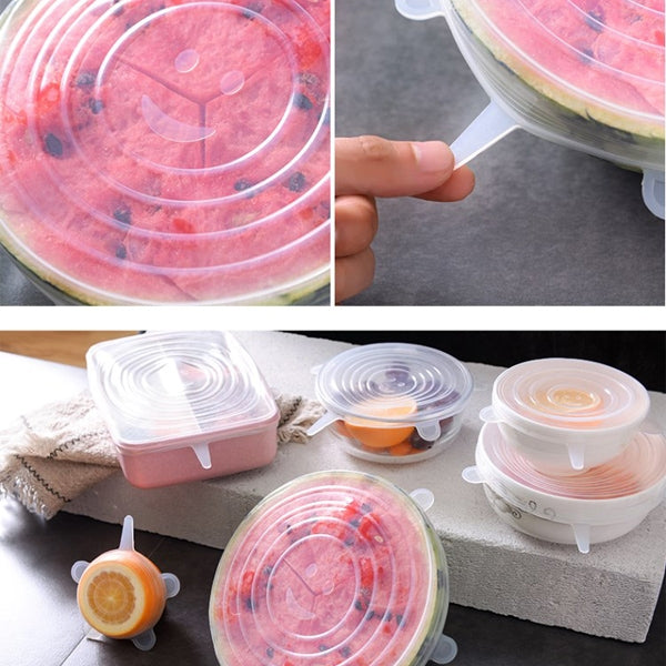 6 PCS / Set Food Grade Silicone Sealing Lids Fresh Keeping Covers by bashfashion