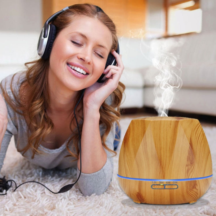 Diamond Wood Grain Remote Control Ultrasonic Humidifier Aromatherapy Machine Automatic Alcohol Sprayer with LED Lights, Capacity: 400mL, EU Plug (Light Wood Color) by bashfashion