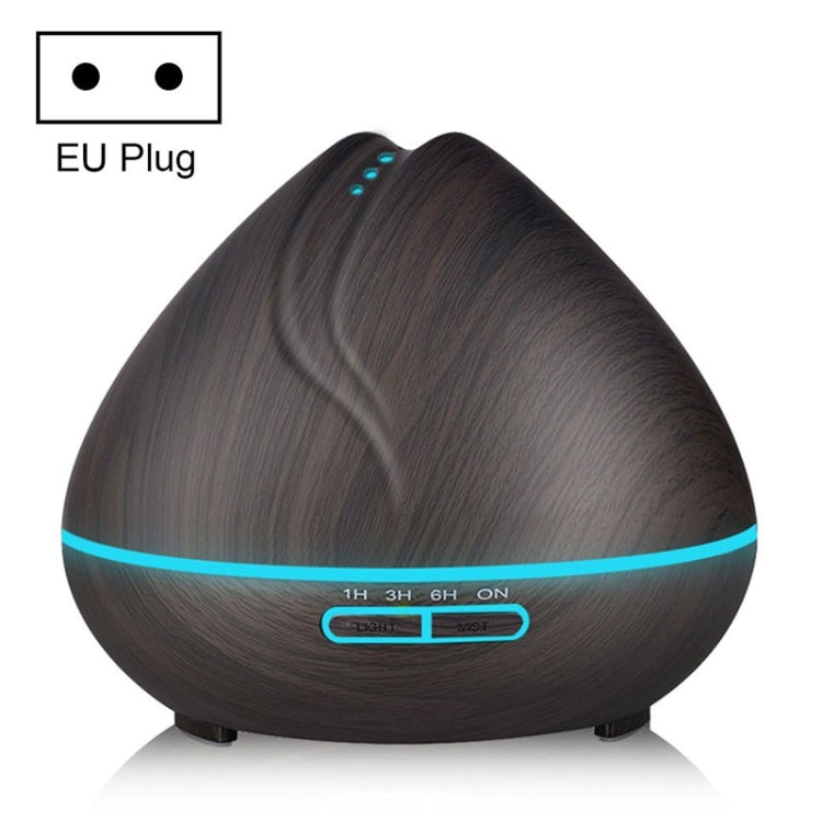 Peach Shape Wood Grain Remote Control Ultrasonic Humidifier Aromatherapy Machine Automatic Alcohol Sprayer with LED Lights, Capacity: 400mL, EU Plug (Dark Wood Color) by bashfashion