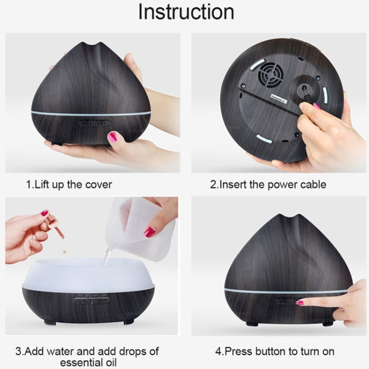 Peach Shape Wood Grain Remote Control Ultrasonic Humidifier Aromatherapy Machine Automatic Alcohol Sprayer with LED Lights, Capacity: 400mL, EU Plug (Dark Wood Color) by bashfashion