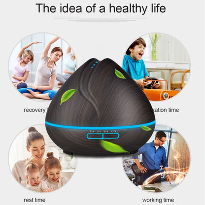 Peach Shape Wood Grain Remote Control Ultrasonic Humidifier Aromatherapy Machine Automatic Alcohol Sprayer with LED Lights, Capacity: 400mL, EU Plug (Dark Wood Color) by bashfashion