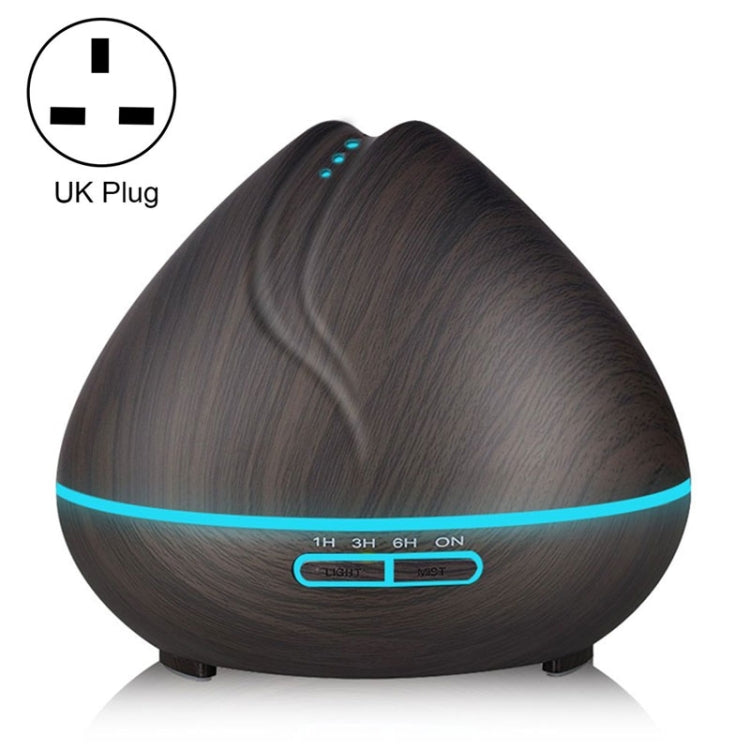 Peach Shape Wood Grain Remote Control Ultrasonic Humidifier Aromatherapy Machine Automatic Alcohol Sprayer with LED Lights, Capacity: 400mL, UK Plug (Dark Wood Color) by bashfashion