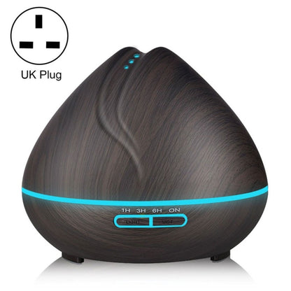 Peach Shape Wood Grain Remote Control Ultrasonic Humidifier Aromatherapy Machine Automatic Alcohol Sprayer with LED Lights, Capacity: 400mL, UK Plug (Dark Wood Color) by bashfashion