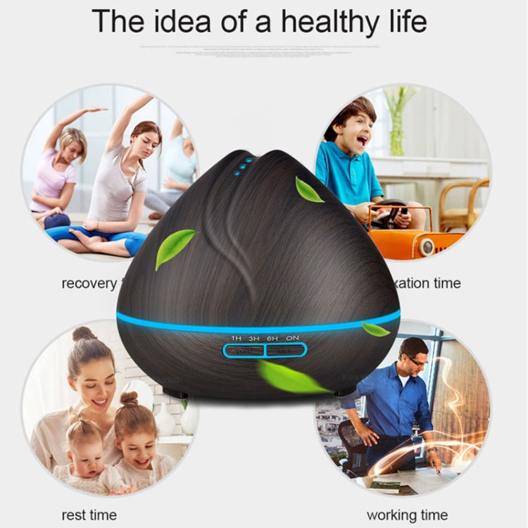 Peach Shape Wood Grain Remote Control Ultrasonic Humidifier Aromatherapy Machine Automatic Alcohol Sprayer with LED Lights, Capacity: 400mL, UK Plug (Dark Wood Color) by bashfashion