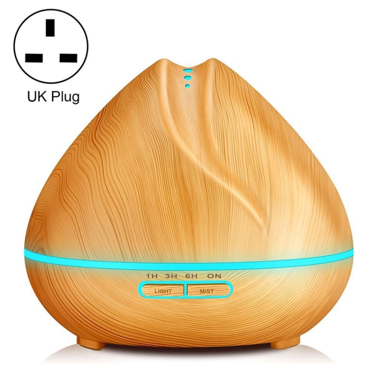 Peach Shape Wood Grain Remote Control Ultrasonic Humidifier Aromatherapy Machine Automatic Alcohol Sprayer with LED Lights, Capacity: 400mL, UK Plug (Light Wood Color) by bashfashion