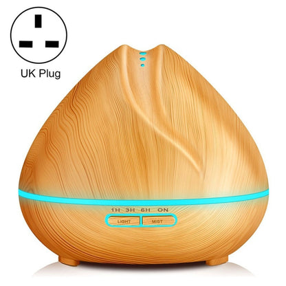 Peach Shape Wood Grain Remote Control Ultrasonic Humidifier Aromatherapy Machine Automatic Alcohol Sprayer with LED Lights, Capacity: 400mL, UK Plug (Light Wood Color) by bashfashion