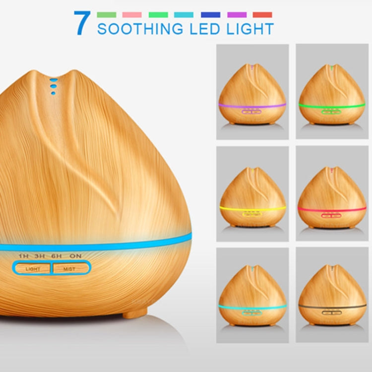 Peach Shape Wood Grain Remote Control Ultrasonic Humidifier Aromatherapy Machine Automatic Alcohol Sprayer with LED Lights, Capacity: 400mL, UK Plug (Light Wood Color) by bashfashion