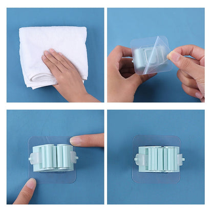 5pcs Wall-mounted Mop Storage Hooks No-stick Stick Kitchen Bathroom Brush Storage Tools, Random Color Delivery by bashfashion