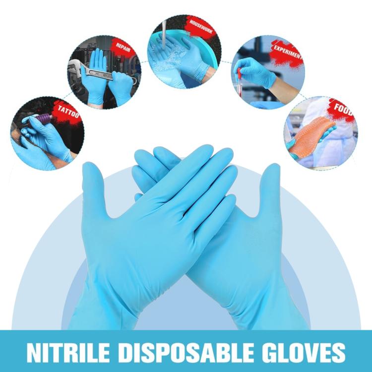 100pcs Blue Disposable Butyronitrile Gloves Housework Supplies, Size: L, Suitable for Palm Width: 9cm-10cm, New / Old Packing Box Random Delivery by bashfashion