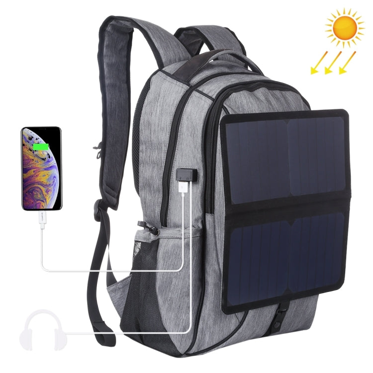 HAWEEL 14W Foldable Removable Solar Power Outdoor Portable Canvas Dual Shoulders Laptop Backpack, USB Output: 5V 2.1A Max(Grey) by HAWEEL