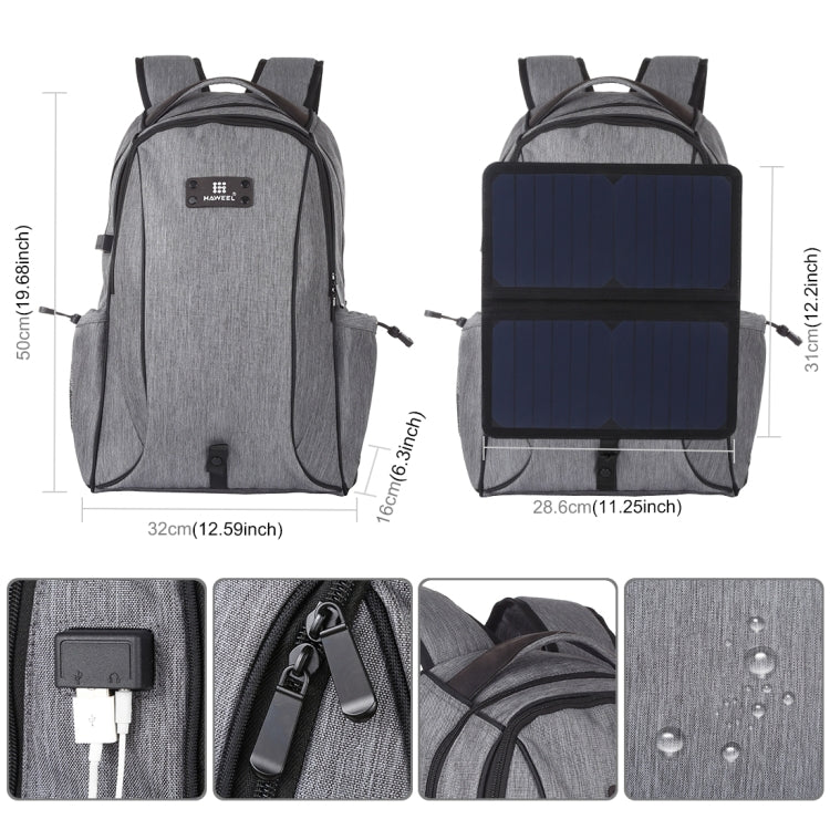 HAWEEL 14W Foldable Removable Solar Power Outdoor Portable Canvas Dual Shoulders Laptop Backpack, USB Output: 5V 2.1A Max(Grey) by HAWEEL