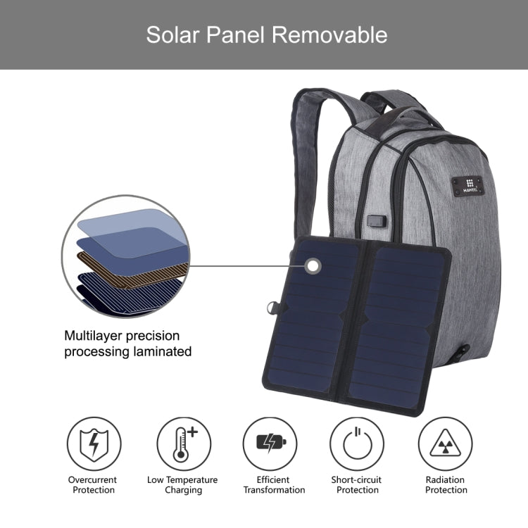 HAWEEL 14W Foldable Removable Solar Power Outdoor Portable Canvas Dual Shoulders Laptop Backpack, USB Output: 5V 2.1A Max(Grey) by HAWEEL