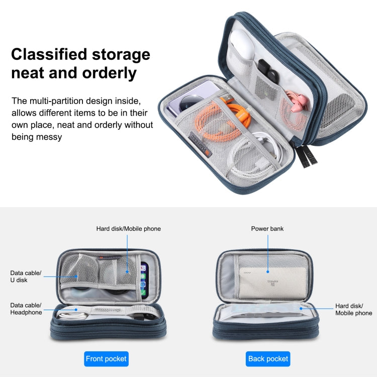 HAWEEL Electronic Organizer Double Layers Storage Bag for Cables, Charger, Power Bank, Phones, Earphones(Dark Blue) by HAWEEL