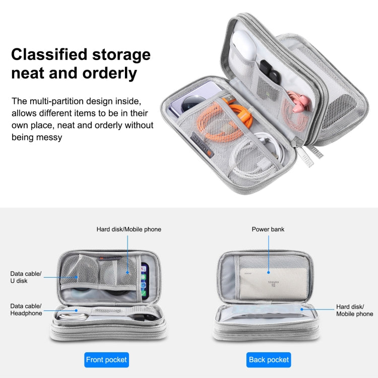HAWEEL Electronic Organizer Double Layers Storage Bag for Cables, Charger, Power Bank, Phones, Earphones (Grey) by HAWEEL