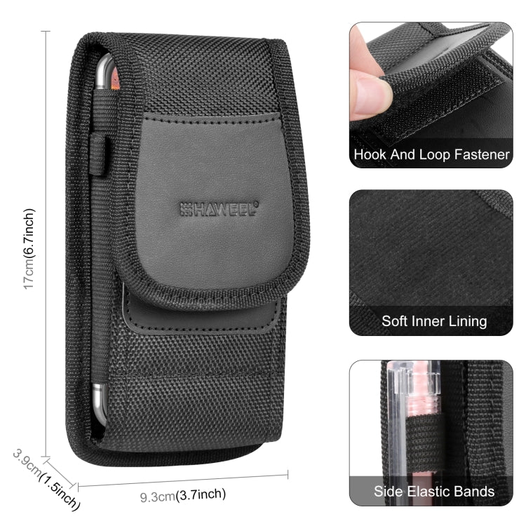 HAWEEL 4.7-6.1 inch Nylon Cloth Phone Belt Clip Carrying Pouch with Card Slot (Black) by HAWEEL