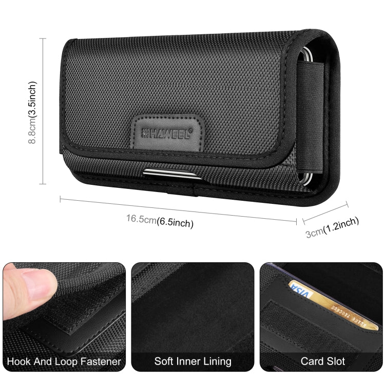 HAWEEL 4.7-6.1 inch Nylon Cloth Phone Belt Clip Horizontal Carrying Pouch with Card Slot (Black) by HAWEEL