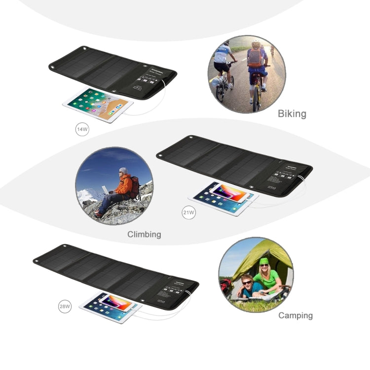 HAWEEL 14W Foldable Solar Panel Charger with 5V / 2.4A Max Dual USB Ports by HAWEEL