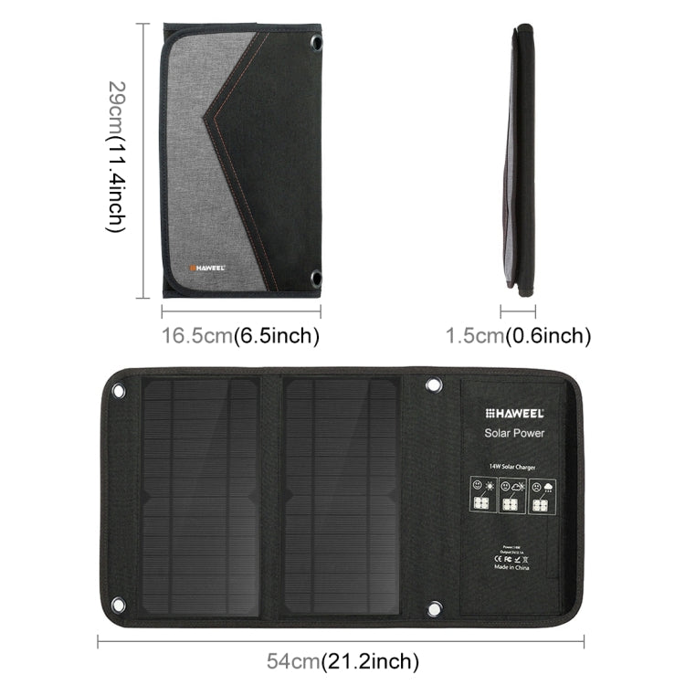 HAWEEL 14W Foldable Solar Panel Charger with 5V / 2.4A Max Dual USB Ports by HAWEEL