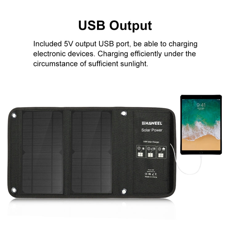 HAWEEL 14W Foldable Solar Panel Charger with 5V / 2.4A Max Dual USB Ports by HAWEEL