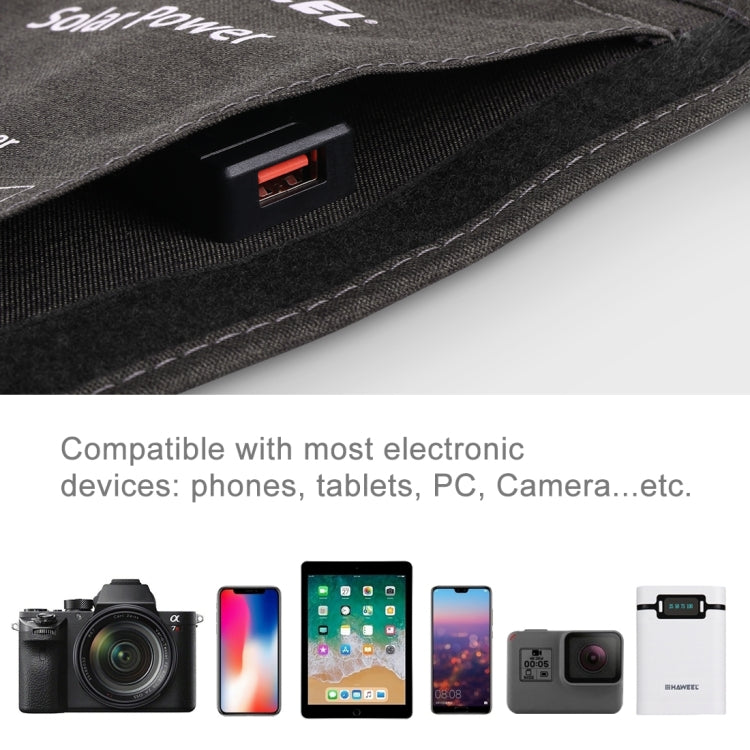 HAWEEL 14W Foldable Solar Panel Charger with 5V / 2.4A Max Dual USB Ports by HAWEEL