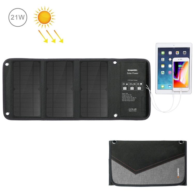 HAWEEL 21W Foldable Solar Panel Charger with 5V 3A Max Dual USB Ports by HAWEEL
