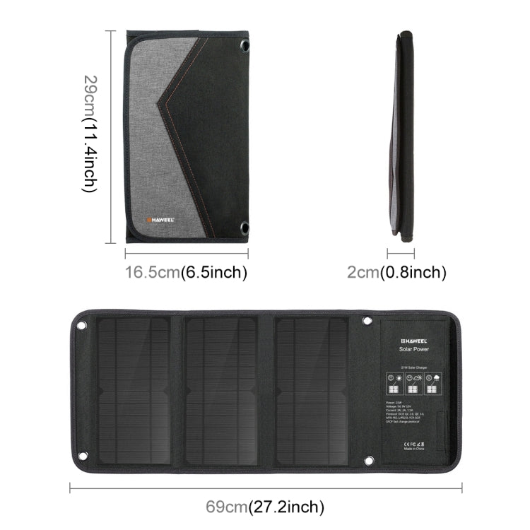 HAWEEL 21W Foldable Solar Panel Charger with 5V 3A Max Dual USB Ports by HAWEEL