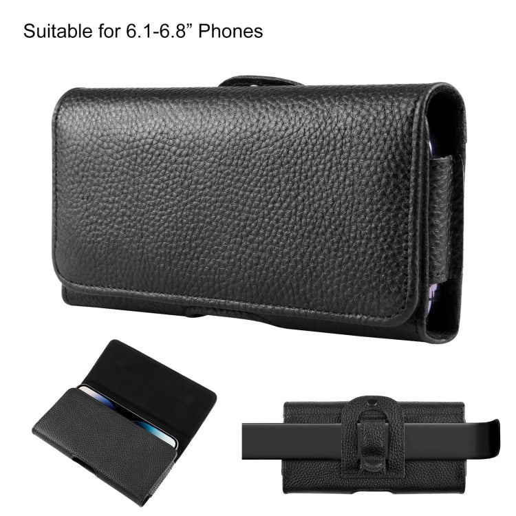 HAWEEL 6.1-6.8 inch Litchi Texture Genuine Leather Phone Belt Clip Horizontal Carrying Pouch (Black) by HAWEEL