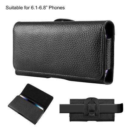 HAWEEL 6.1-6.8 inch Litchi Texture Genuine Leather Phone Belt Clip Horizontal Carrying Pouch (Black) by HAWEEL