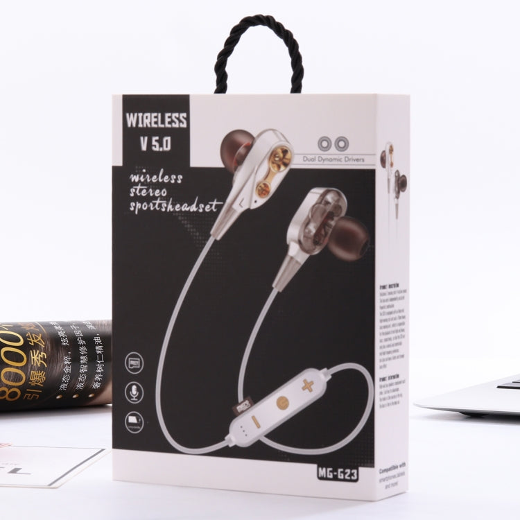 MG-G23 Portable Sports Bluetooth V5.0 Bluetooth Headphones, with 4 Speakers(White) by bashfashion