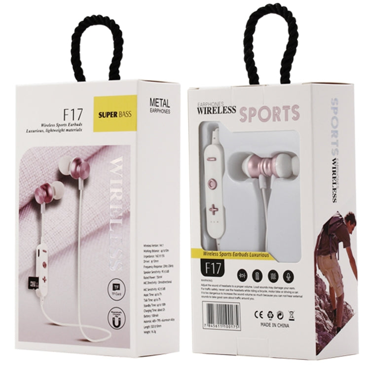 F17 Bluetooth 4.2 Hanging Neck Design Bluetooth Headset, Support Music Play & Switching & Volume Control & Answer(Rose Gold) by bashfashion