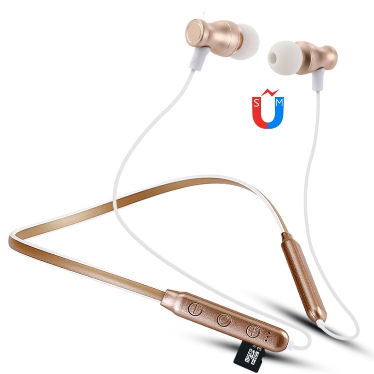 F106 Bluetooth 4.2 Hanging Neck Design Bluetooth Headset, Support Music Play & Switching & Volume Control & Answer(Gold) by bashfashion