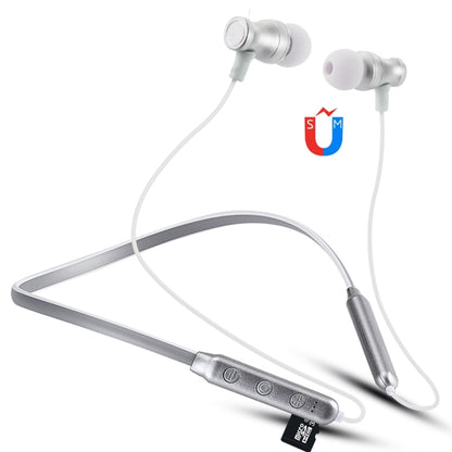 F106 Bluetooth 4.2 Hanging Neck Design Bluetooth Headset, Support Music Play & Switching & Volume Control & Answer(Silver) by bashfashion