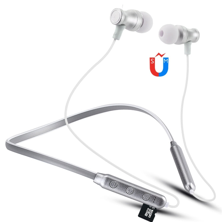 F106 Bluetooth 4.2 Hanging Neck Design Bluetooth Headset, Support Music Play & Switching & Volume Control & Answer(Silver) by bashfashion