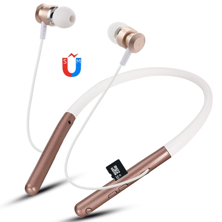 F108 Bluetooth 4.2 Hanging Neck Design Bluetooth Headset, Support Music Play & Switching & Volume Control & Answer(Gold) by bashfashion