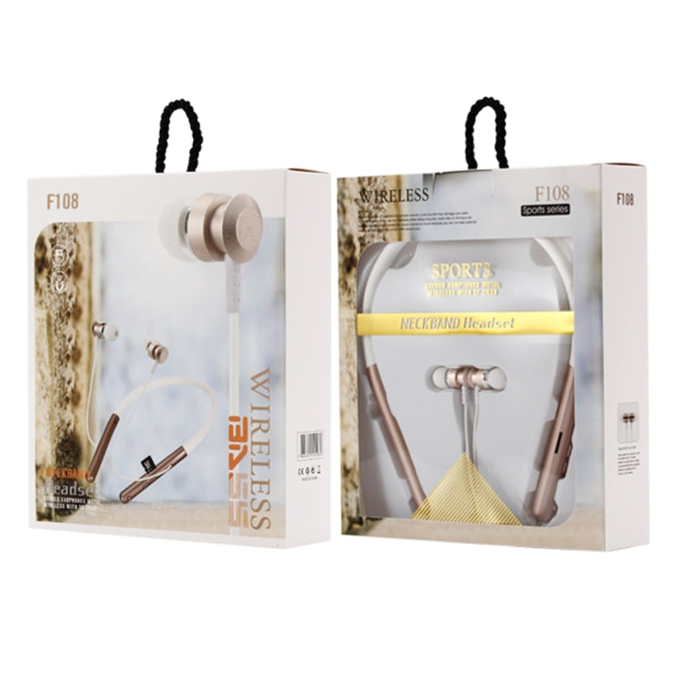 F108 Bluetooth 4.2 Hanging Neck Design Bluetooth Headset, Support Music Play & Switching & Volume Control & Answer(Gold) by bashfashion