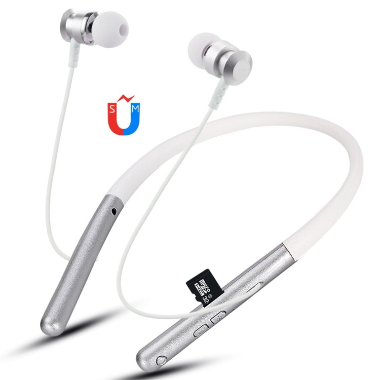 F108 Bluetooth 4.2 Hanging Neck Design Bluetooth Headset, Support Music Play & Switching & Volume Control & Answer(Silver) by bashfashion