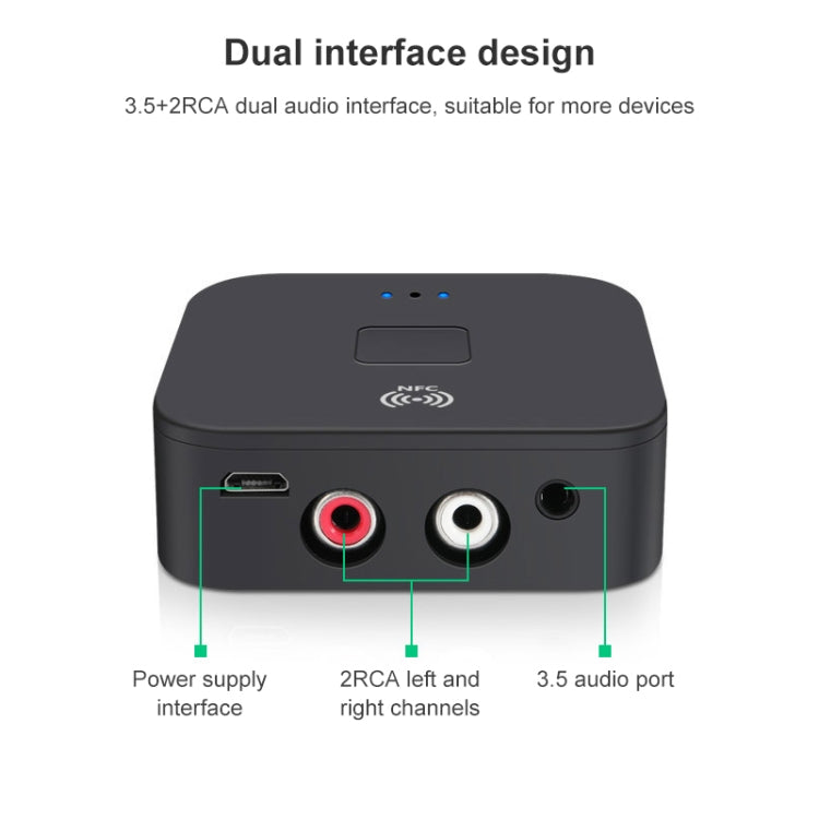 B11 Bluetooth 5.0 Receiver AUX NFC to 2 x RCA Audio Adapter by bashfashion