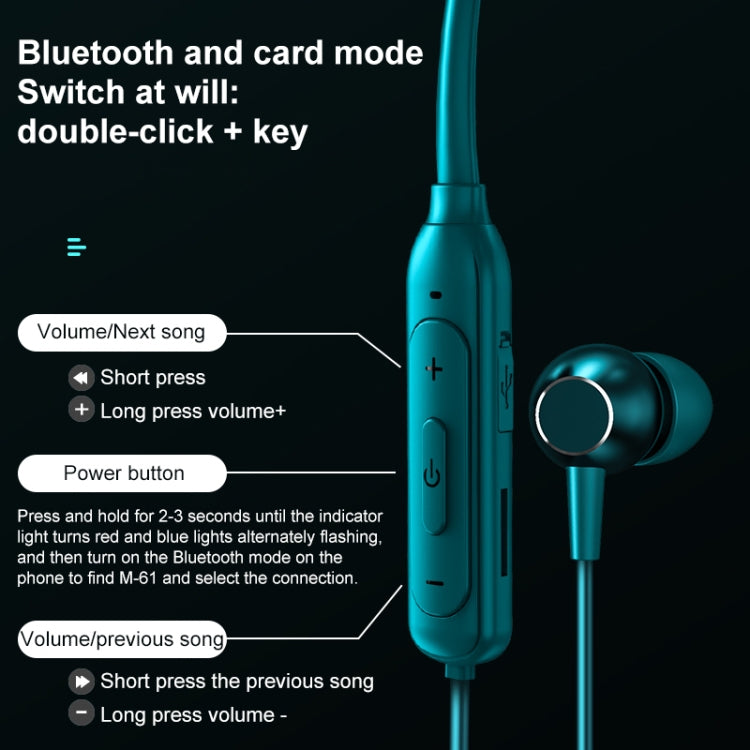M61 Bluetooth 5.1 Business Sport Magnetic Metal Stereo Neck-mounted Bluetooth Earphone(Black) by bashfashion