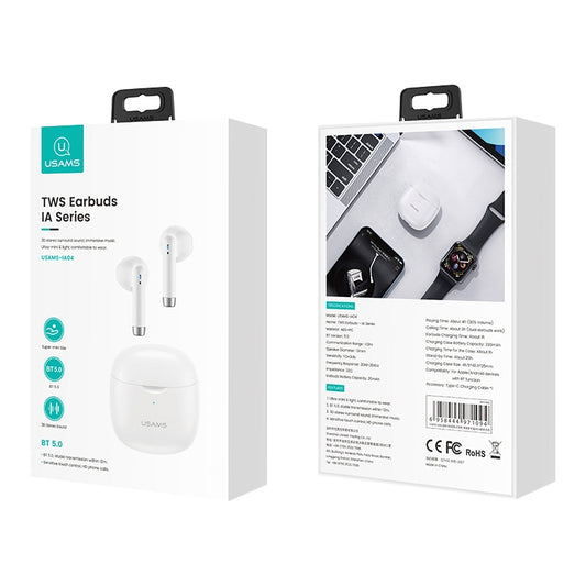 USAMS-IA04 Zero Sense Series Wireless Bluetooth 5.0 Mini TWS Earphone with Charging Box (White) by USAMS