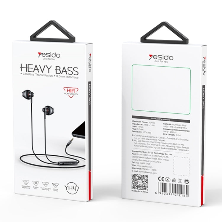Yesido YH47 3.5mm Metal Line-Control In-Ear Wired Earphone, Length: 1.2m (Black) by Yesido