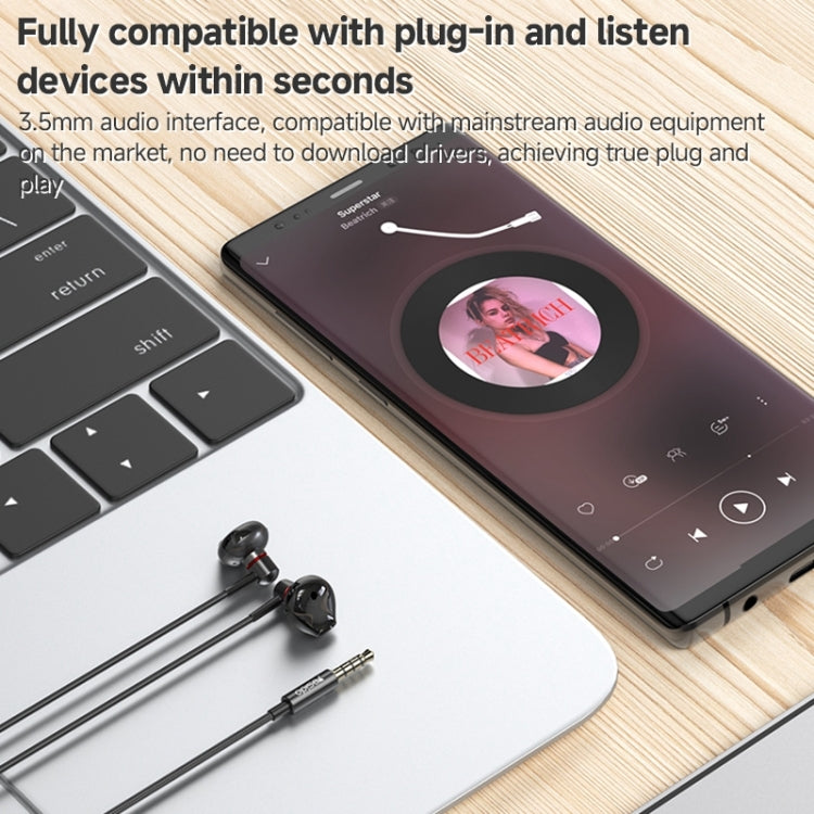 Yesido YH47 3.5mm Metal Line-Control In-Ear Wired Earphone, Length: 1.2m (Black) by Yesido