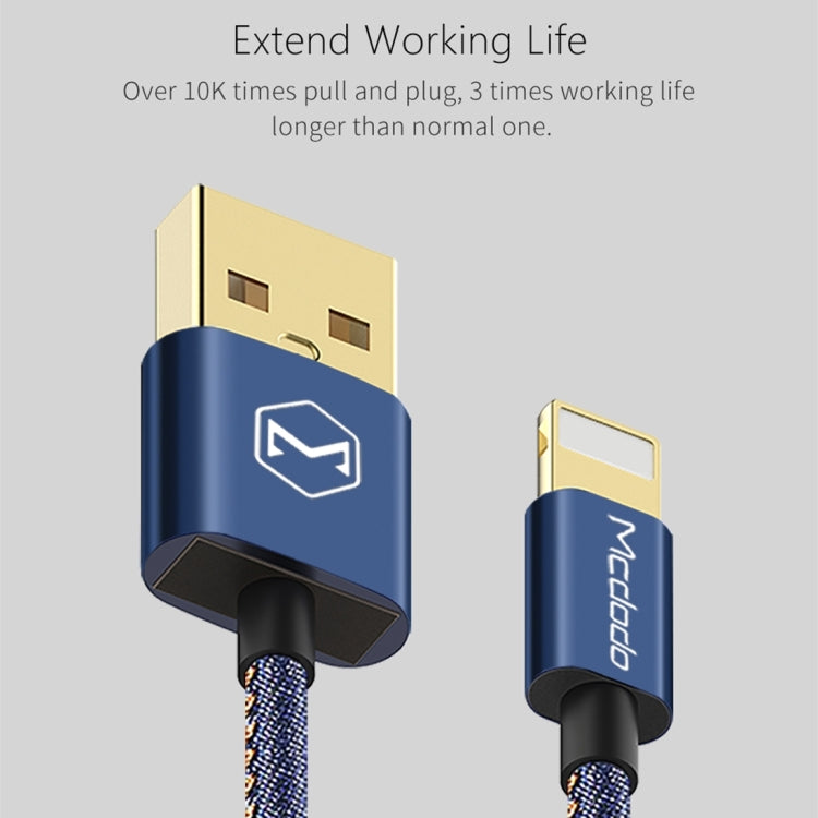 Mcdodo CA-1730 1.2m 2.4A Reversible 8 Pin to USB Denim Cover TPE Jacket Data Sync Charging Cable with Aero Aluminum Head for iPhone, iPad (Denim Blue) by Mcdodo